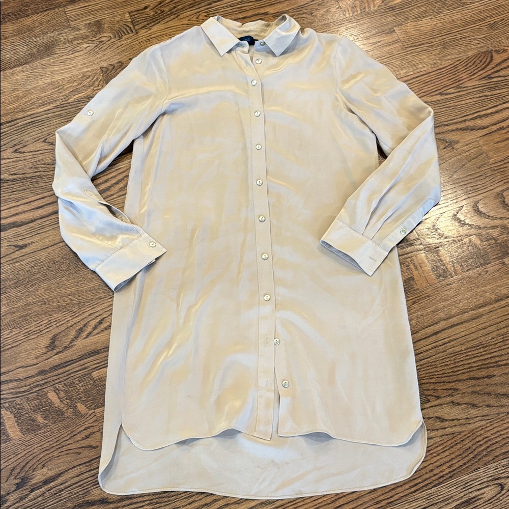 Club Monaco beige Long Sleeve Silk shirtdress, 00